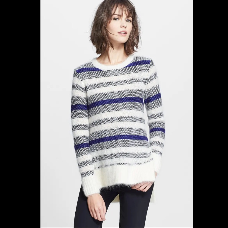 Rebecca Taylor Luxe Fluff' Stripe Pullover Sweater M